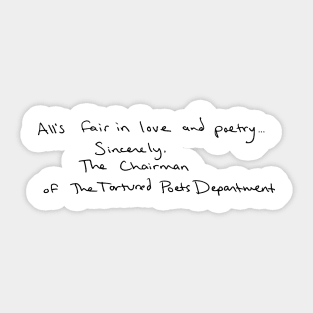 TTPD All is Fair in Love and Poetry Tay Swiftie Music Pop Album Sticker